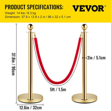 Load image into Gallery viewer, Gold Stanchion and Padded Ropes