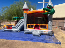 Load image into Gallery viewer, T-REX BOUNCE HOUSE DUAL LANE COMBO RENTAL WITH SLIDE WET or DRY