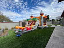 Load image into Gallery viewer, T-REX BOUNCE HOUSE DUAL LANE COMBO RENTAL WITH SLIDE WET or DRY