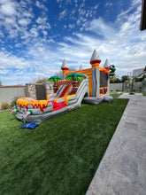 Load image into Gallery viewer, T-REX BOUNCE HOUSE DUAL LANE COMBO RENTAL WITH SLIDE WET or DRY