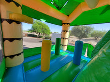 Load image into Gallery viewer, TROPICAL DUAL LANE BOUNCE HOUSE COMBO RENTAL WITH SLIDE.   WET or DRY