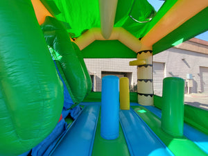 TROPICAL DUAL LANE BOUNCE HOUSE COMBO RENTAL WITH SLIDE.   WET or DRY