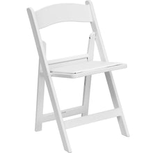 Load image into Gallery viewer, White padded chair rental, wedding rentals, event rentals, table and chair rentals.