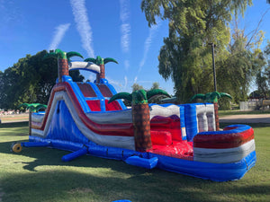 80' Oasis Wrap Around Dual Lane Obstacle course with Waterslide Wet/Dry