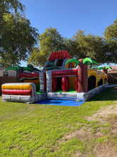 Load image into Gallery viewer, 80&#39; Jurassic Wrap Around Dual Lane Obstacle course with Waterslide Wet/Dry