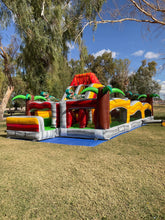 Load image into Gallery viewer, 80&#39; Jurassic Wrap Around Dual Lane Obstacle course with Waterslide Wet/Dry